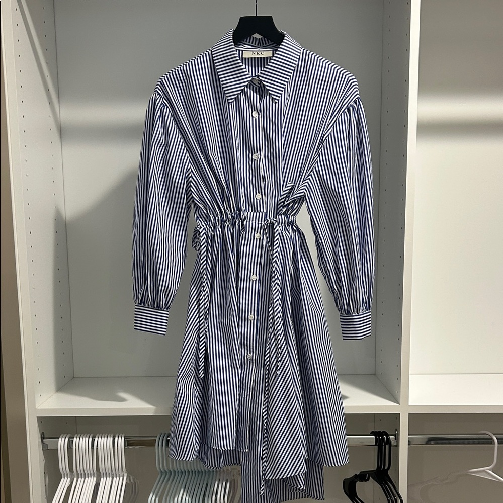 Striped Tie-Waist Shirt Dress by Anine Bing - Blue/White